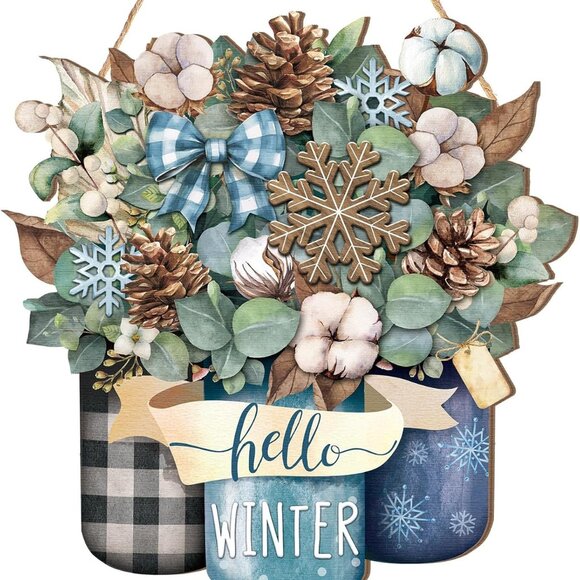 Other - Welcome Winter Door Decoration Hello Winter Wooden Sign Wall Snowflake Hanger Pl